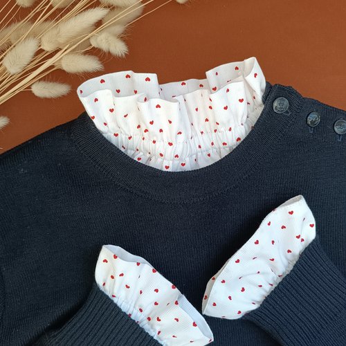 Col victorien amovible,col motif petits coeurs,fait main en france,