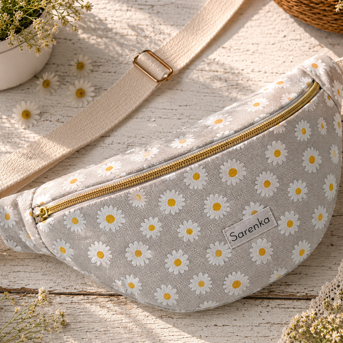 Sac banane en coton  fleuri ,sac motif marguerite,