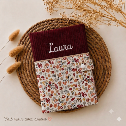 Protège carnet de santé personnalisé en velours côtelé et coton, cadeau de naissance fille garçon , accessoire bébé