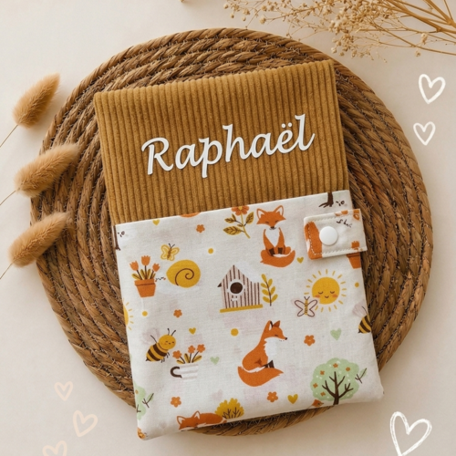 Protège carnet de santé personnalisé en velours côtelé et coton, cadeau de naissance fille garçon , accessoire bébé