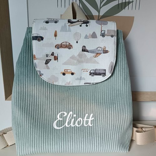 Sac à dos enfant maternelle personnalisé , velours côtelé gris