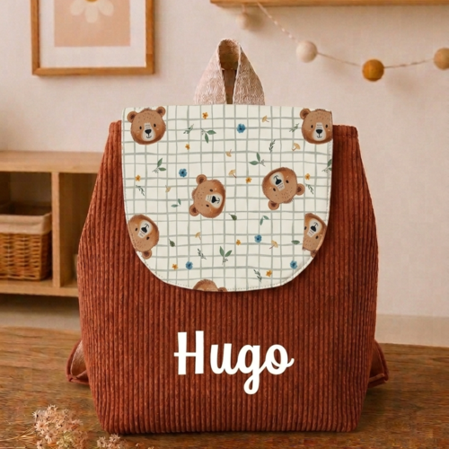 Sac à dos enfant maternelle personnalisé ,velours côtelé terracotta