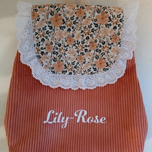 Sac à dos enfant maternelle personnalisé – velours corail & motif floral
