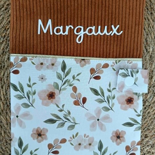 Protège carnet de santé personnalisé en velours côtelé et coton, cadeau de naissance fille garçon , accessoire bébé