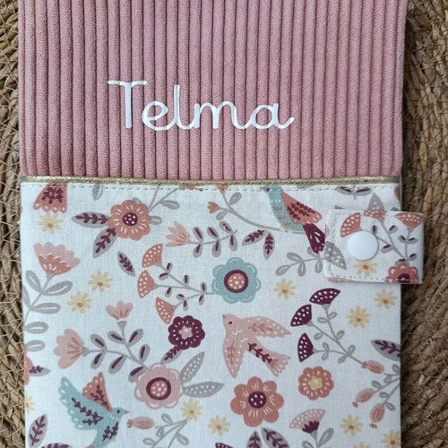 Protège carnet de santé personnalisé en velours côtelé et coton, cadeau de naissance fille garçon , accessoire bébé