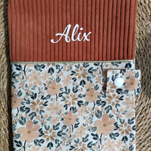 Protège carnet de santé personnalisé en velours côtelé et coton, cadeau de naissance fille garçon , accessoire bébé