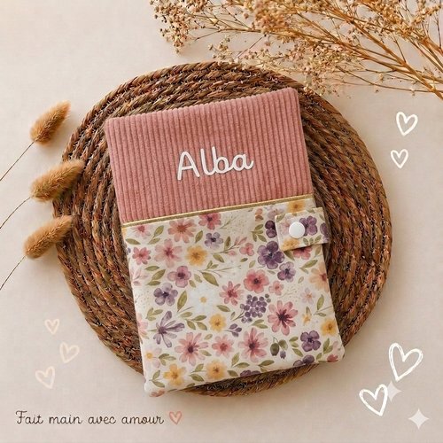 Protège carnet de santé personnalisé en velours côtelé et coton, cadeau de naissance fille garçon , accessoire bébé