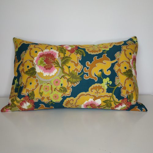 Housse de coussin motif floral,rectangle,30cmx50cm, housse de coussin d'ete, couleur bleu canard,taies d’oreiller de canapé