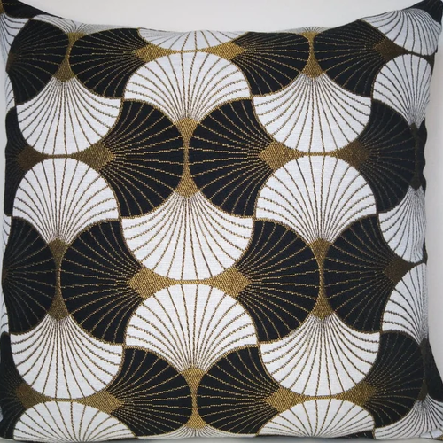 Housse de coussin motif art déco,en jacquard, 40x40cm, blanc, noir, contemporain,art déco decoration