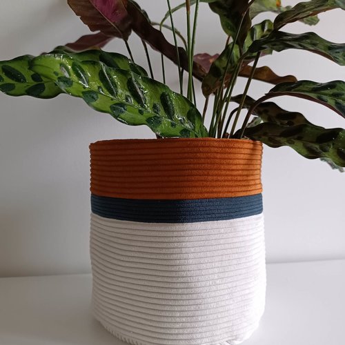 Cache-pot en tissu velours côtelé, style minimaliste deco,fait main en france,deco basket, boho chic intérieur, cache pot cactus,