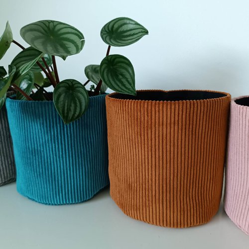Cache-pot en tissu velours côtelé, style minimaliste deco,fait main en france,deco basket, boho chic intérieur, cache pot cactus,