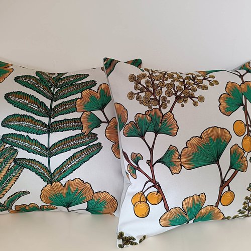 Housse de coussin gingko,tissu maison thevenon,motif botanique,40cmx40cm,fait main en france,décoration intérieure confortable,