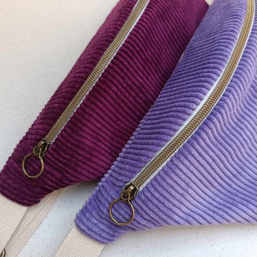 Sac banane velours côtelé,fabrication française,sac banane velours lilas pastel,purple,