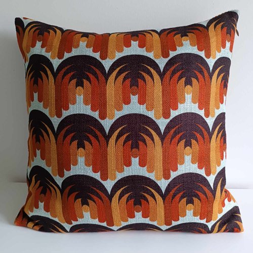 Housse de coussin retro,70s, 100%lin,fait main en france,orange,marron,velours,