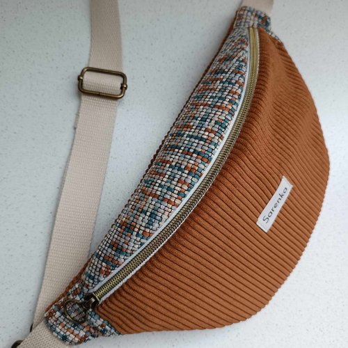 Sac banane velours côtelé,fabrication française,sac banane multicolore,velours rouille,tissu thevenon,