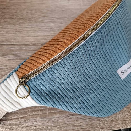 Sac banane trio de couleurs -bleu jeans,camel,ivoire,