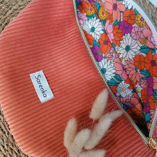 Sac banane velours côtelé corail,fabrication française,fait main,