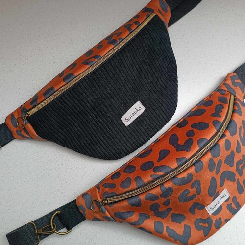Sac banane léopard,fait main en france,sac banane motif grau,