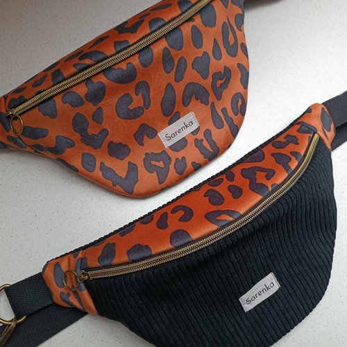 Sac banane léopard,fait main en france,sac banane motif grau,