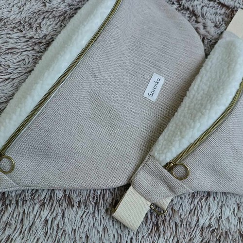 Sac banane xl albert effet lin et moumoute,fait main en france,cadeau de noël ,