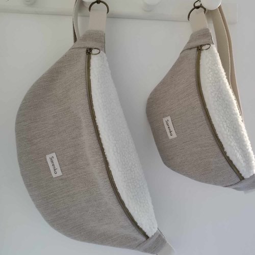 Sac banane xl albert effet lin et moumoute,fait main en france,cadeau de noël ,
