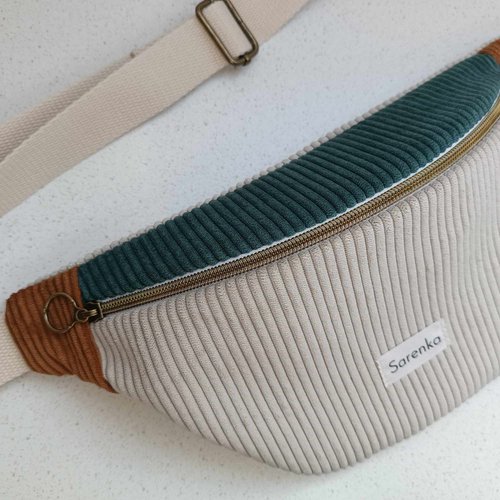 Sac banane velours côtelé,sac banane multicolore,velours beige,vert foncé,rouille,sacoche  pour homme,