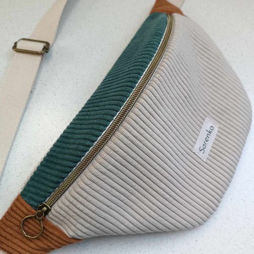 Sac banane velours côtelé,sac banane multicolore,velours beige,vert foncé,rouille,sacoche  pour homme,
