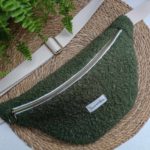 Sac banane kaki en tissu bouclette,fabrication française,cadeau noël,banane femme fleuri,sac tendance,fait main