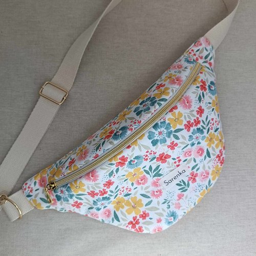Sac banane fleuri, fabrication française, sac multicolore,