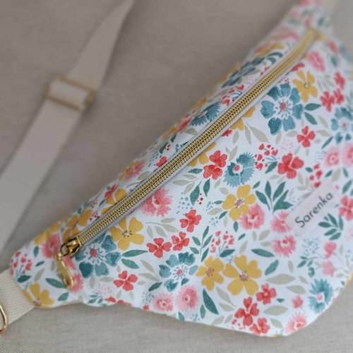 Sac banane fleuri, fabrication française, sac multicolore,