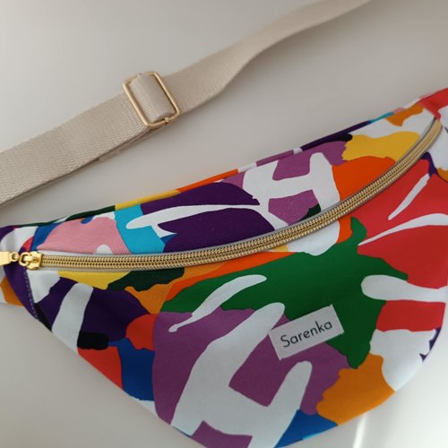 Sac banane fleuri,sac multicolore,sacoche en tissu velours côtelé rose poudre,sac banane toille de coton abstra