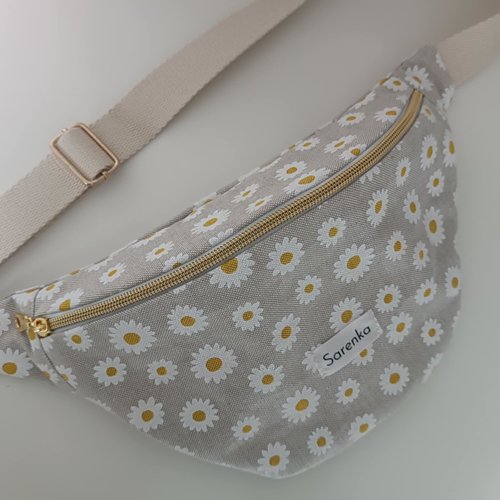 Sac banane en coton  fleuri ,sac motif marguerite,