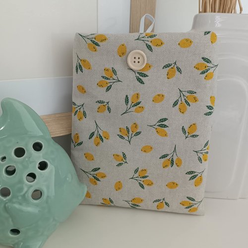 Pochette livre de poche ,broché motif citron,pochette livre personnalisée,housse liseuse kobo,