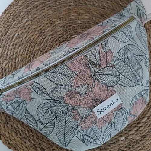Sac banane coton fleuri, fabrication française, sac multicolore,