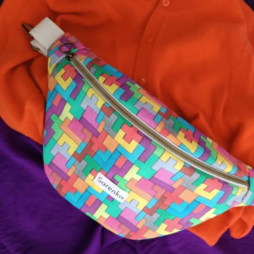 Sac banane multicolore tetris,banane en coton,