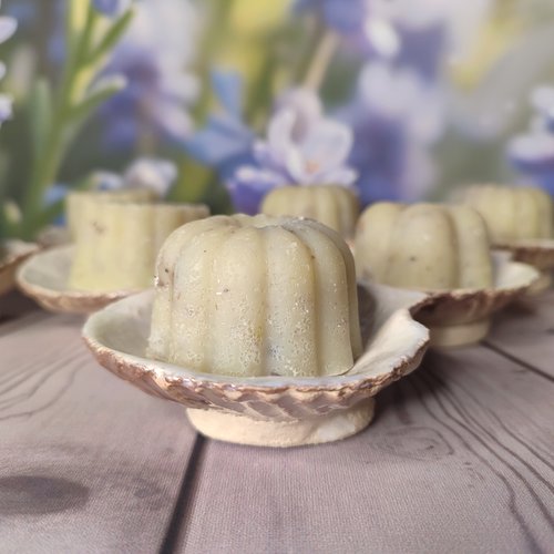 Ensemble savon lavande et porte-savon mini coquille st jacques en céramique.