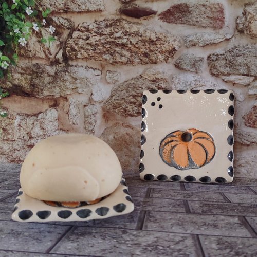 Porte-savon carré, décor citrouille.