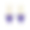 Boucles d'oreilles triangles inversés violets métallisés aux volutes mauves avec chaines dorées, bijoux éco-responsables en cd recyclé