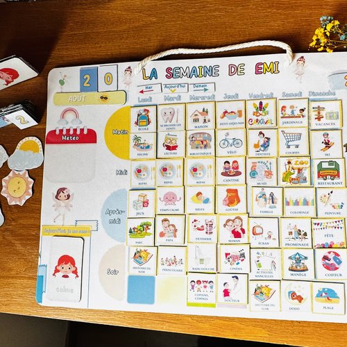 Semainier magnétique grand format 230 magnets /personnalisable sur mesure/thème déco à personnaliser /évolutif inspiration montessori