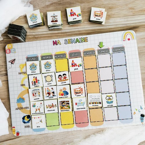 130 magnets,grand format a3 semainier magnétique simplifié personnalisé-routine enfant-organisation semaine