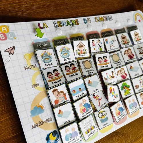 Semainier ludique personnalisé pour enfants - organisation semaine, grand format a3 ou a4, plastifié montessori