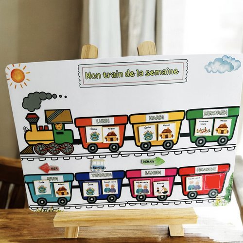 Train de la semaine montessori - calendrier magnétique , personnalisable -outil éducatif enfant pour organisation