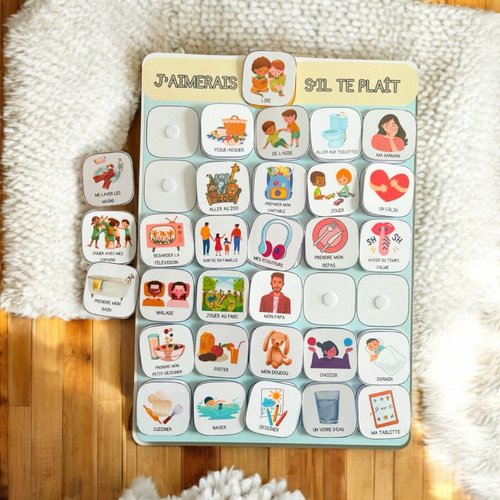 Tableau pecs avec 30 cartes images pictogrammes plastifié/ magnétiques, outil de communication visuelle autisme