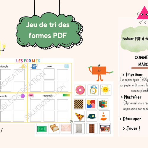 Jeu de tri des formes à imprimer – fiche éducative pdf