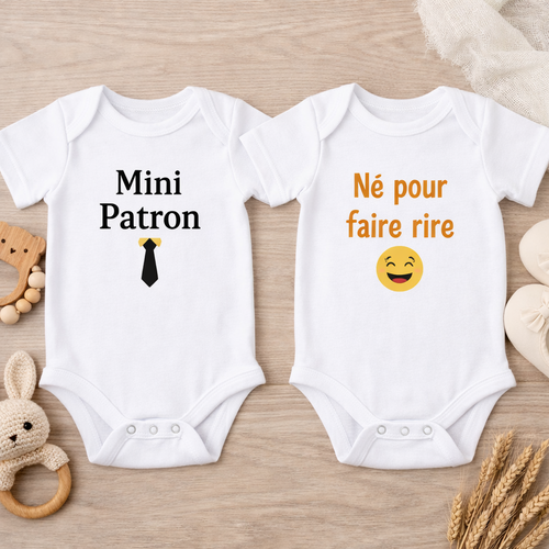Body bébé humoristique – mini patron / né pour faire rire – cadeau naissance original – body bébé personnalisé