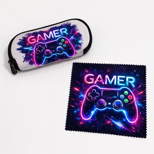 Étui à lunette + lingette gamer