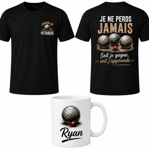 Tee-shirt shirt pétanque + mug personnalisé