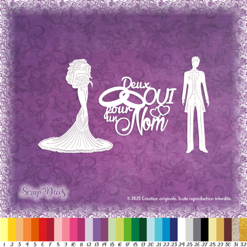 Lot 3 découpes scrapbooking mariés, deux oui pour un nom,