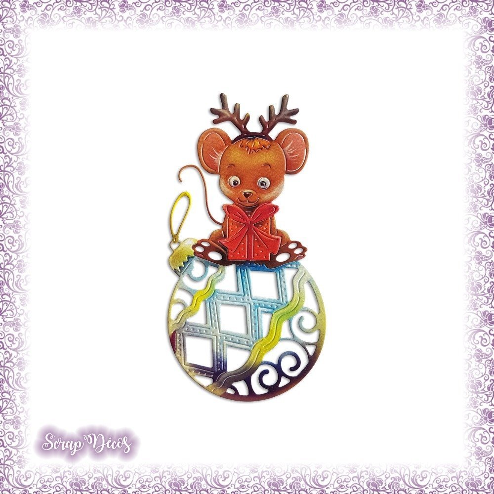 Découpe Scrapbooking Boule De Noël Renne Souris Cadeaux Fête Père Noël Sapin En Couleurs Embellissement Die Cut Ref2408