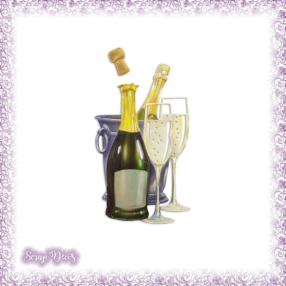 Decoupe Scrapbooking Champagne Seau Bouchon Fetes Anniversaire Noel Bouteille En Couleurs Embellissement Die Cut Ref 2591 Un Grand Marche